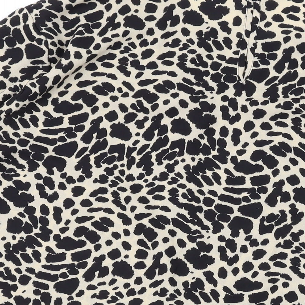 Marks and Spencer Womens Brown Animal Print Polyester Basic Blouse Size 2 Round Neck