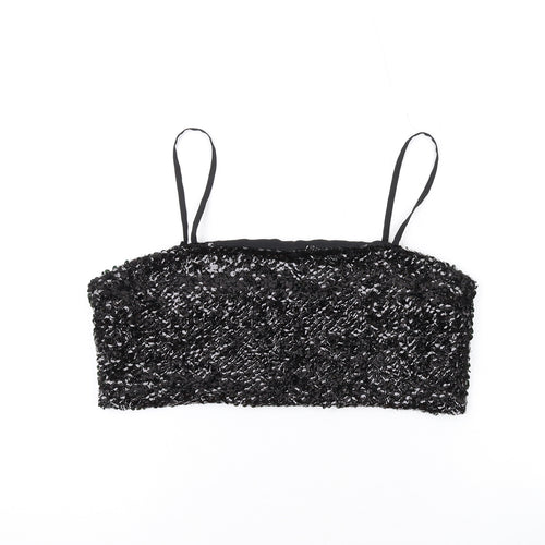 Nasty Gal Womens Black Polyester Cropped Tank Size 10 Square Neck - Sequins