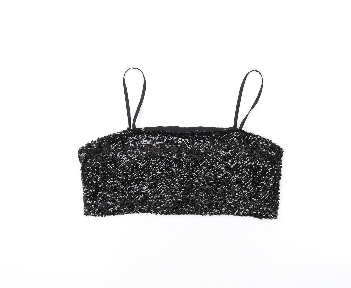 Nasty Gal Womens Black Polyester Cropped Tank Size 10 Square Neck - Sequins