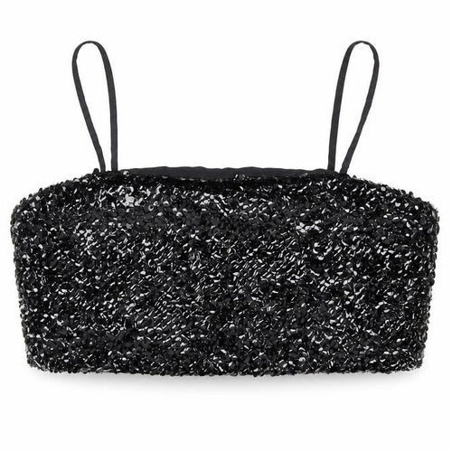 Nasty Gal Womens Black Polyester Cropped Tank Size 10 Square Neck - Sequins