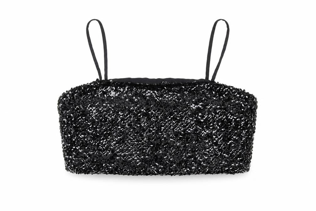 Nasty Gal Womens Black Polyester Cropped Tank Size 10 Square Neck - Sequins