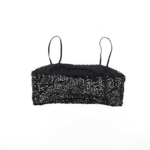 Nasty Gal Womens Black Polyester Cropped Tank Size 10 Square Neck - Sequins