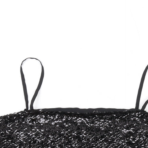 Nasty Gal Womens Black Polyester Cropped Tank Size 10 Square Neck - Sequins