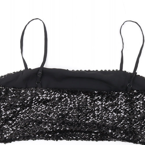 Nasty Gal Womens Black Polyester Cropped Tank Size 10 Square Neck - Sequins