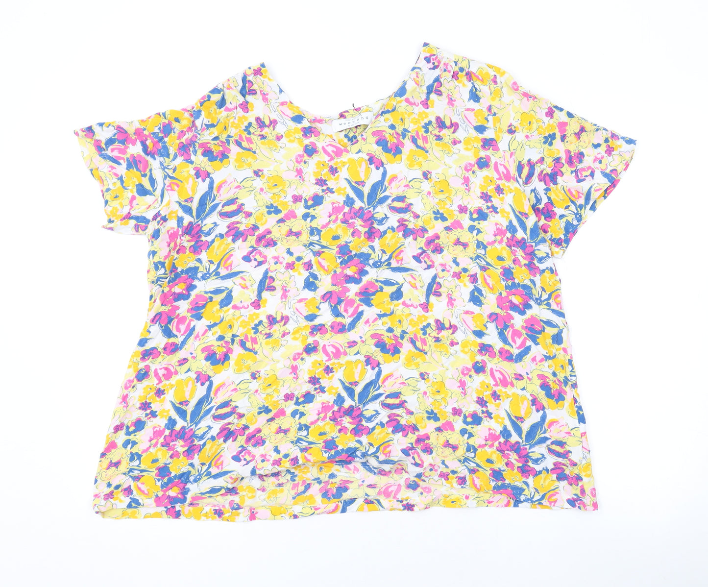 John Lewis Womens Multicoloured Floral Viscose Basic T-Shirt Size 14 V-Neck
