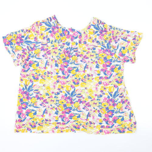 John Lewis Womens Multicoloured Floral Viscose Basic T-Shirt Size 14 V-Neck