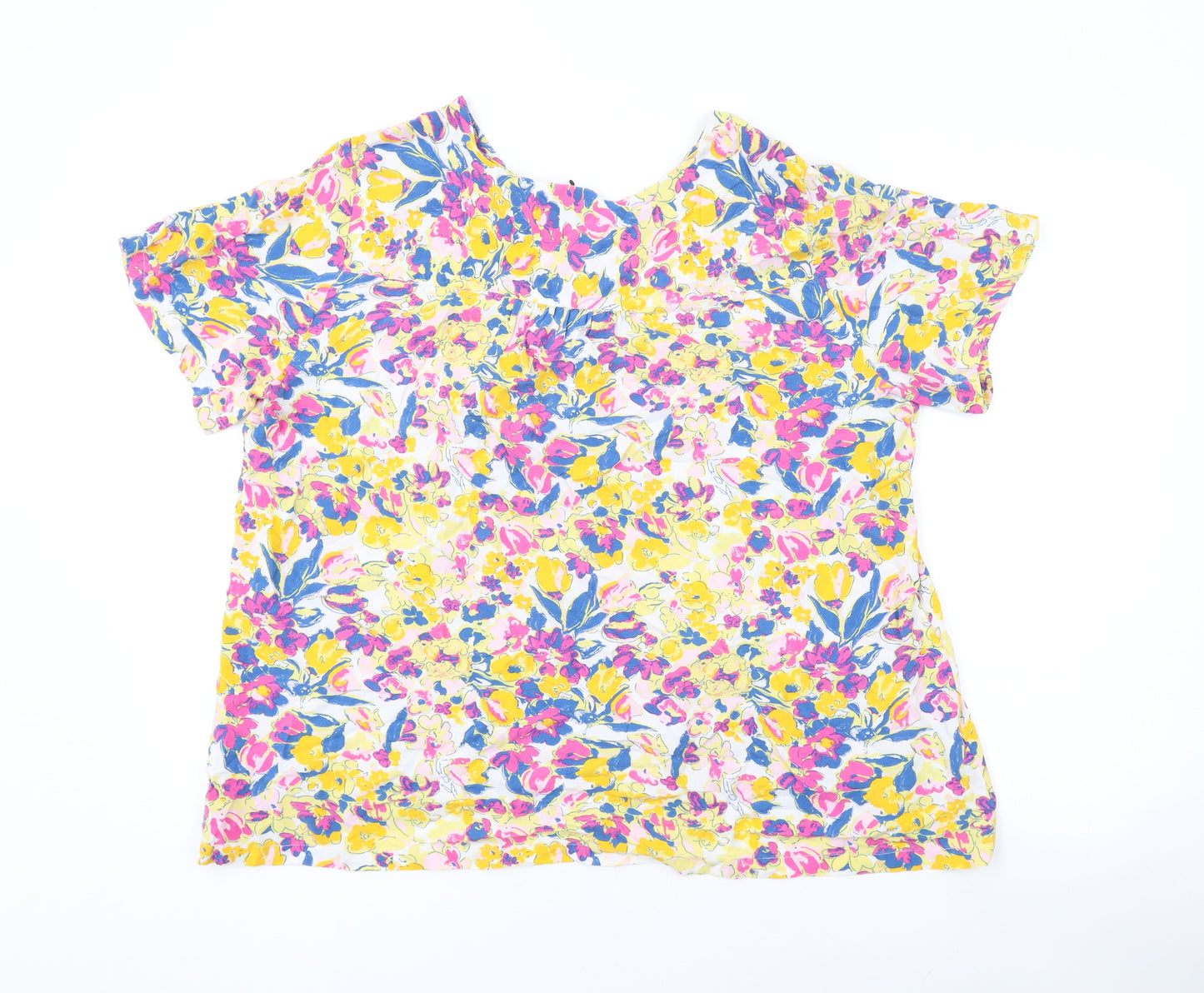 John Lewis Womens Multicoloured Floral Viscose Basic T-Shirt Size 14 V-Neck