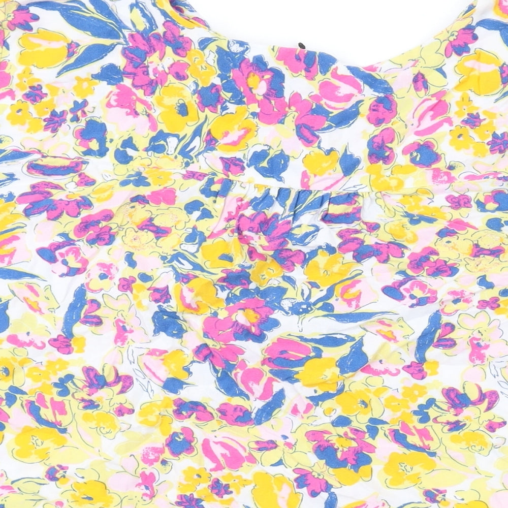 John Lewis Womens Multicoloured Floral Viscose Basic T-Shirt Size 14 V-Neck