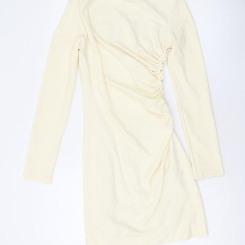 Zara Womens Beige Polyester A-Line Size XS Round Neck Zip