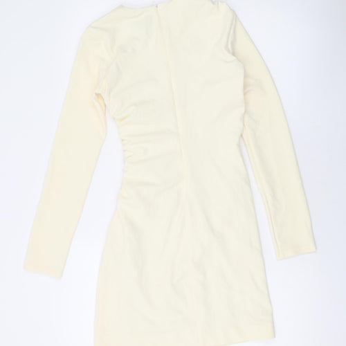 Zara Womens Beige Polyester A-Line Size XS Round Neck Zip