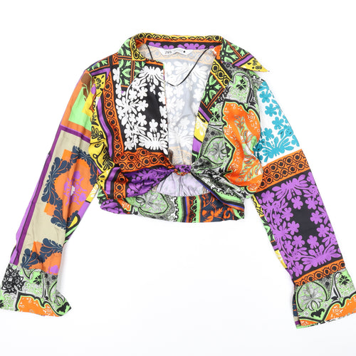 Zara Womens Multicoloured Geometric Polyester Basic Blouse Size XS V-Neck