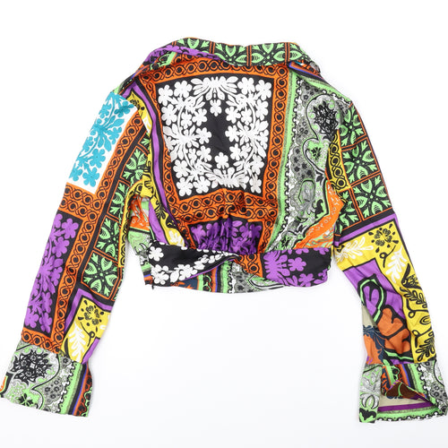 Zara Womens Multicoloured Geometric Polyester Basic Blouse Size XS V-Neck