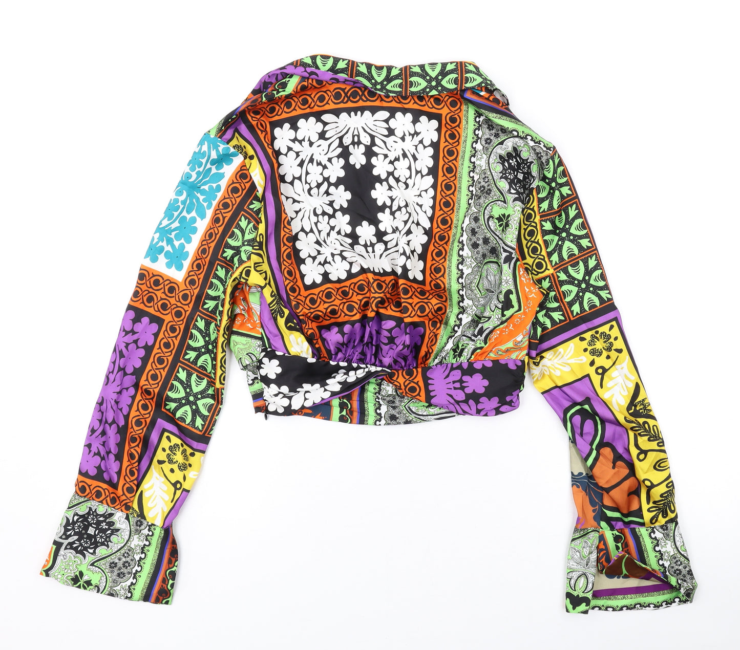 Zara Womens Multicoloured Geometric Polyester Basic Blouse Size XS V-Neck