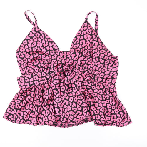 Club London Womens Pink Animal Print Polyester Camisole Tank Size 24 Collared