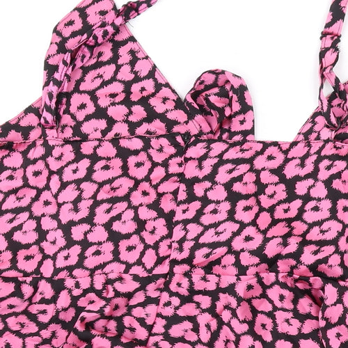 Club London Womens Pink Animal Print Polyester Camisole Tank Size 24 Collared
