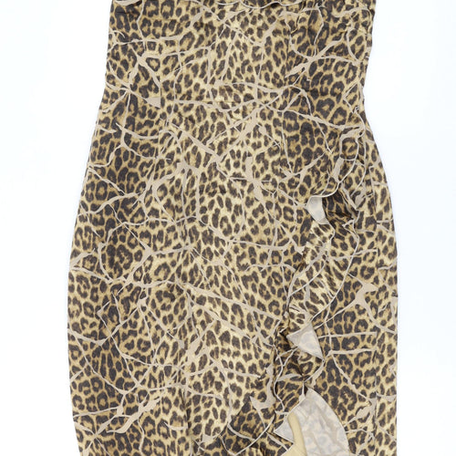 dusk Womens Brown Animal Print Polyester A-Line Size 12 Scoop Neck Zip
