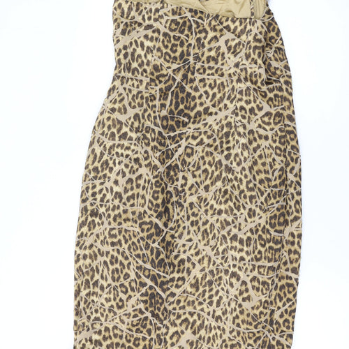 dusk Womens Brown Animal Print Polyester A-Line Size 12 Scoop Neck Zip
