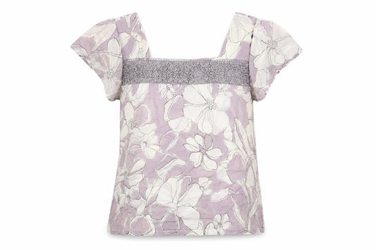 Front view of Next women’s grey floral cotton basic t-shirt, size UK 10, square neck