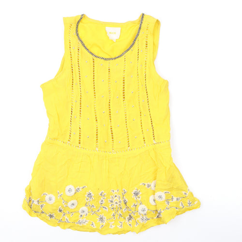 Maeve Womens Yellow Geometric Polyester Basic Tank Size 10 Round Neck