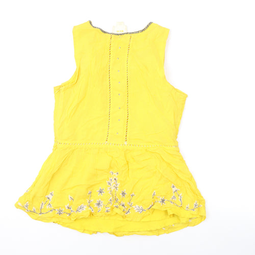 Maeve Womens Yellow Geometric Polyester Basic Tank Size 10 Round Neck