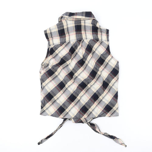 New Look Womens Beige Plaid Cotton Basic Button-Up Size 8 Collared