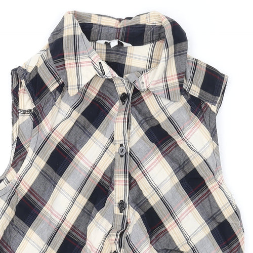 New Look Womens Beige Plaid Cotton Basic Button-Up Size 8 Collared