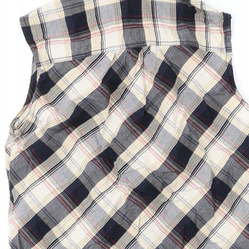 New Look Womens Beige Plaid Cotton Basic Button-Up Size 8 Collared