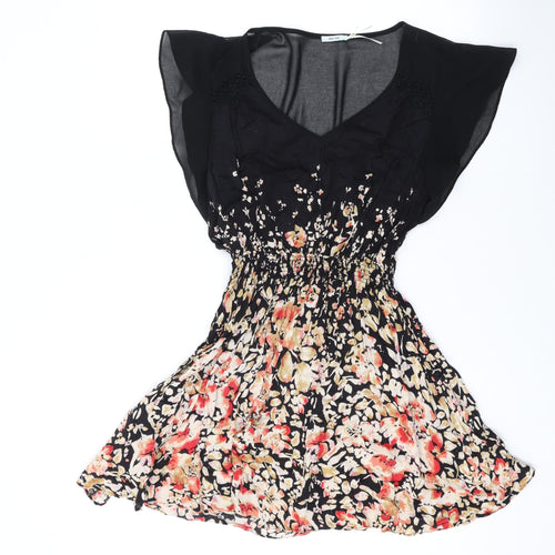 Kimchi Blue Womens Black Floral Rayon A-Line Size XS V-Neck Pullover