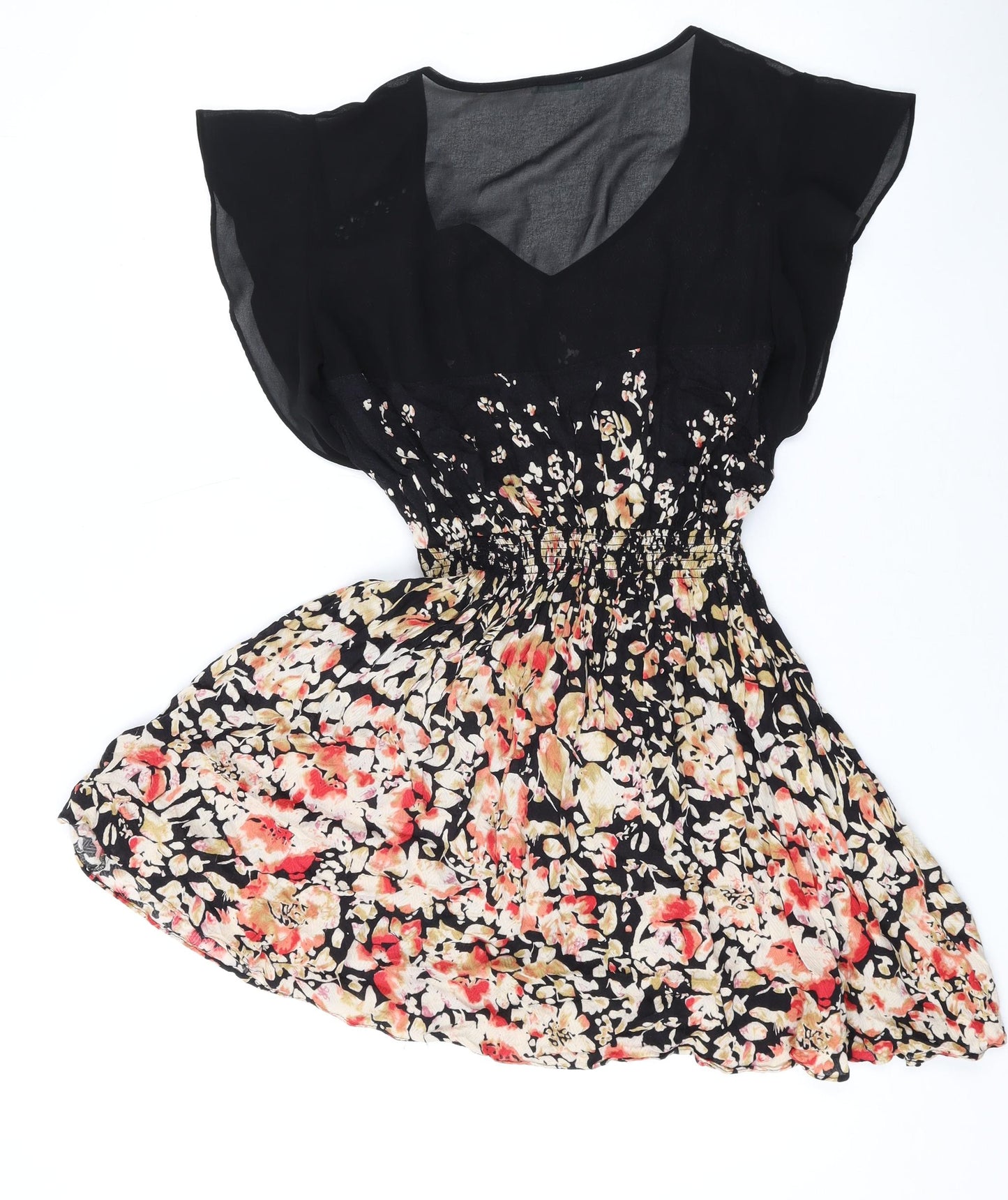 Kimchi Blue Womens Black Floral Rayon A-Line Size XS V-Neck Pullover