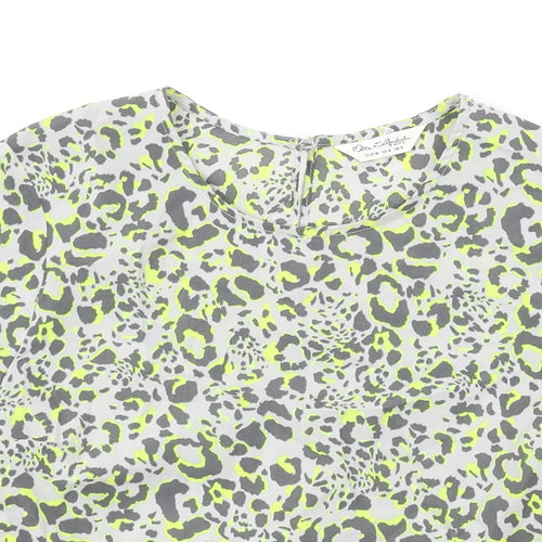 Miss Selfridge Womens Grey Animal Print Polyester Basic T-Shirt Size 8 Round Neck