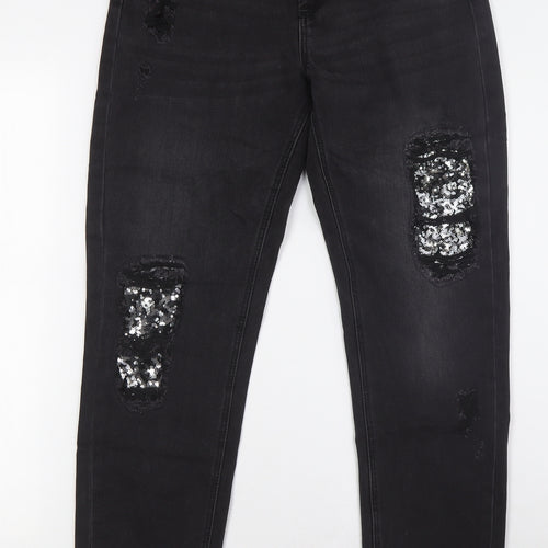 Denim Co Womens Black Cotton Mom Jeans Size 10 L30 in Regular Zip - Sequins