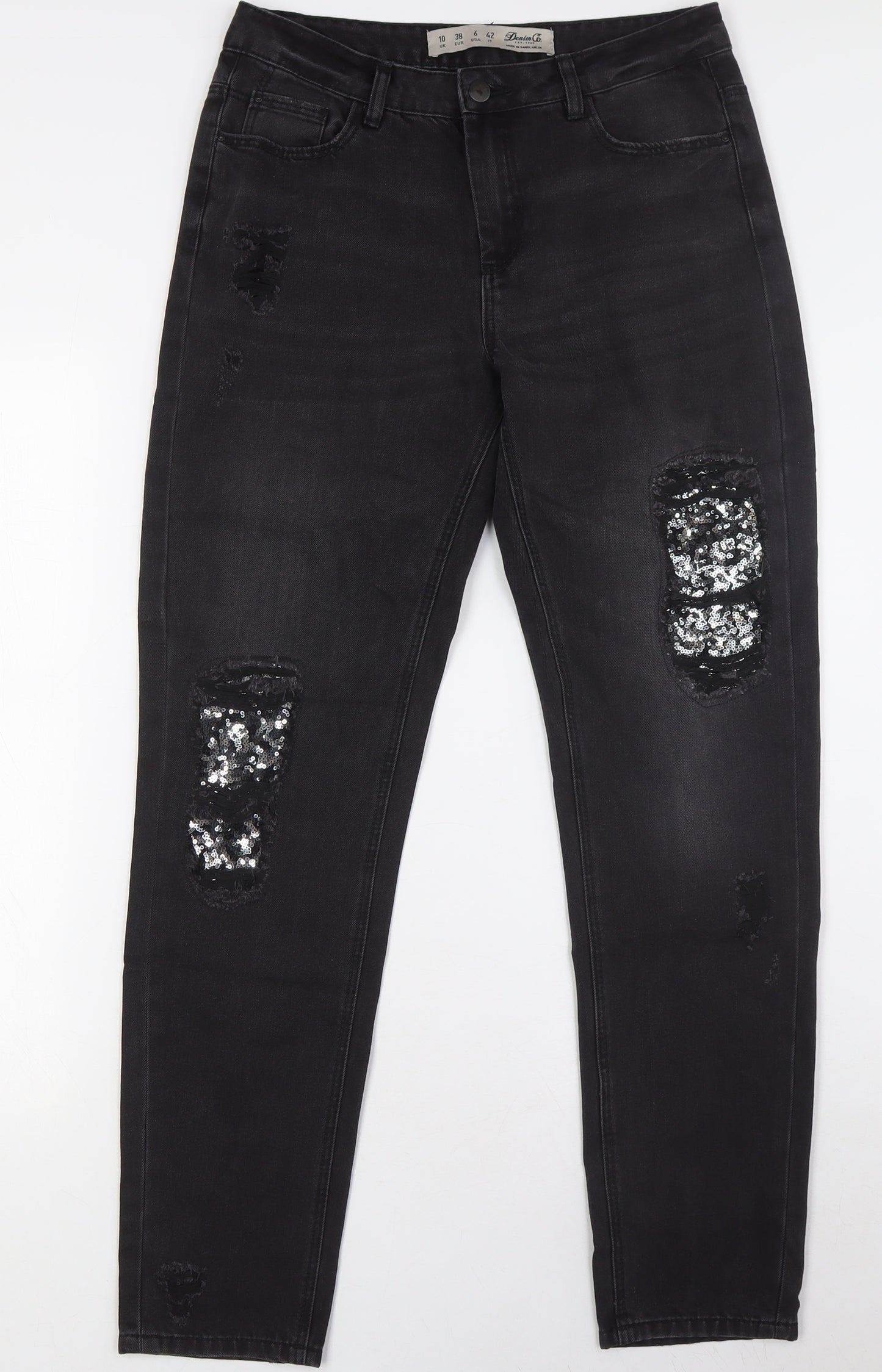 Denim Co Womens Black Cotton Mom Jeans Size 10 L30 in Regular Zip - Sequins