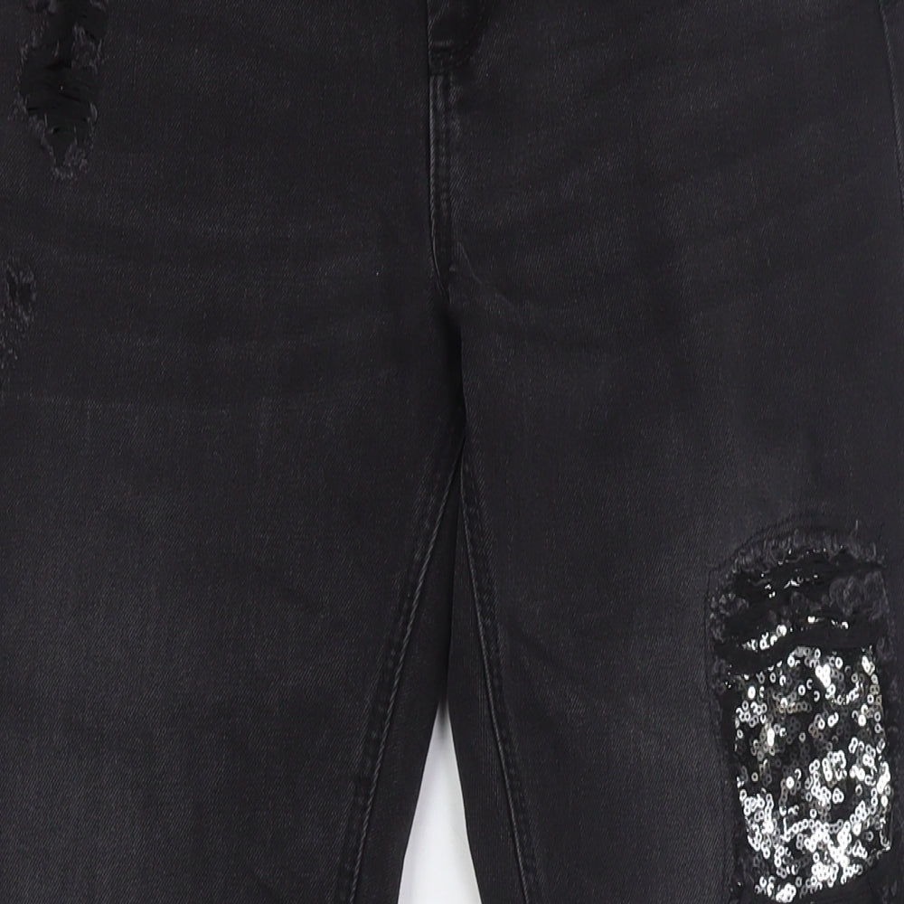 Denim Co Womens Black Cotton Mom Jeans Size 10 L30 in Regular Zip - Sequins