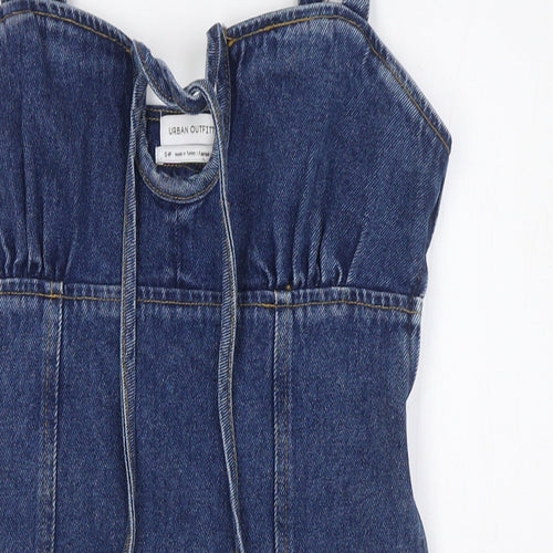 Urban Outfitters Womens Blue Cotton A-Line Size S Scoop Neck Zip