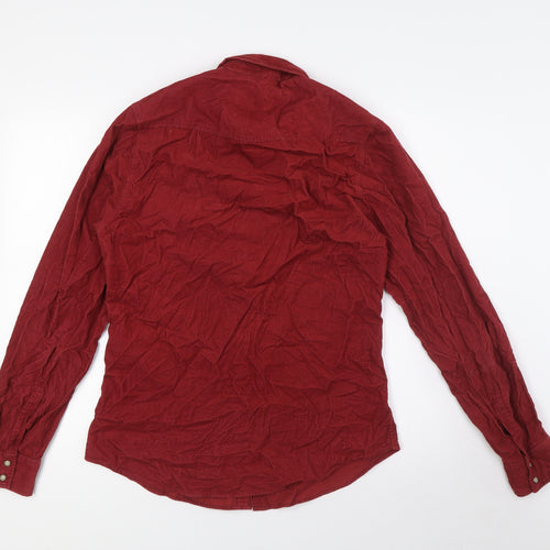 Topshop Mens Red Cotton Button-Up Size S Collared Snap