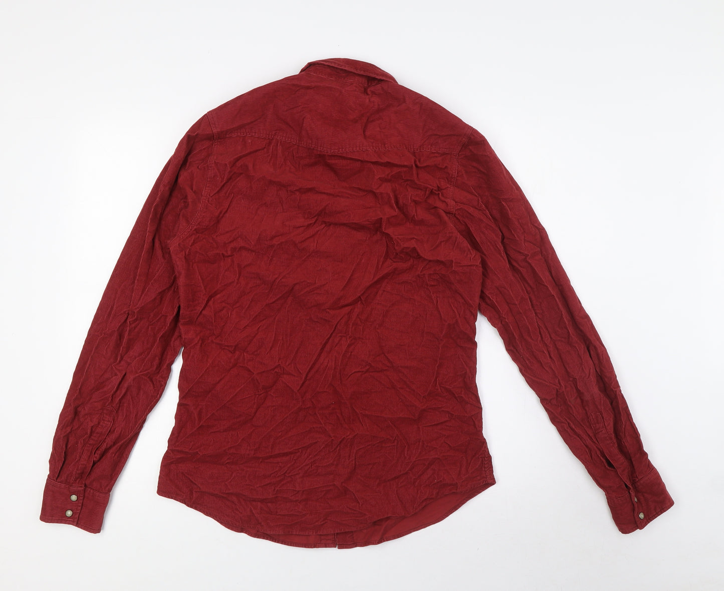 Topshop Mens Red Cotton Button-Up Size S Collared Snap