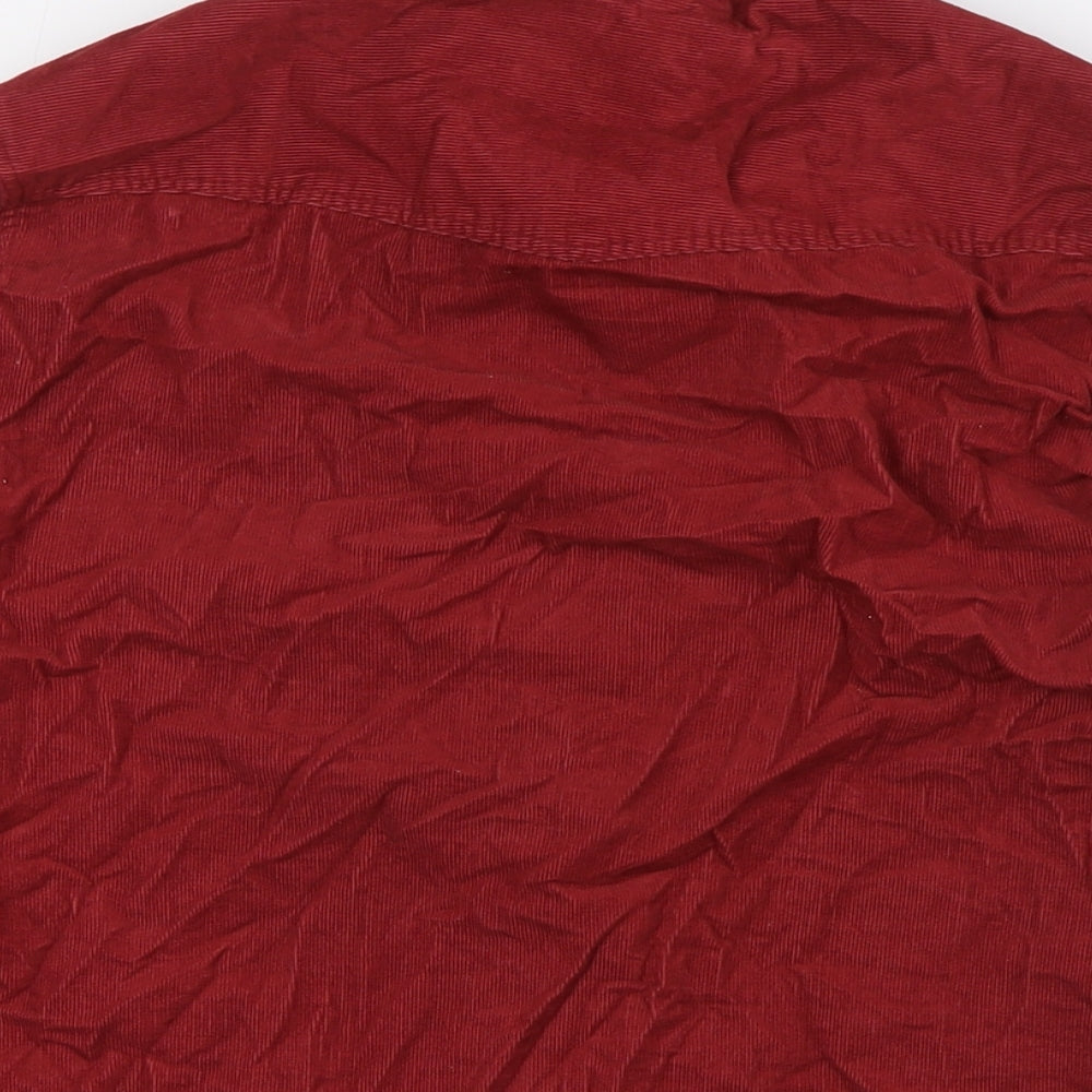 Topshop Mens Red Cotton Button-Up Size S Collared Snap
