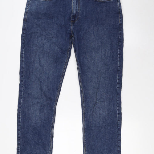 Marks and Spencer Mens Blue Cotton Straight Jeans Size 30 in L33 in Regular Zip