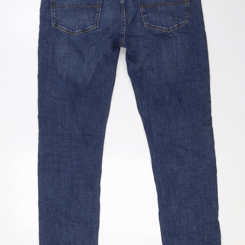 Marks and Spencer Mens Blue Cotton Straight Jeans Size 30 in L33 in Regular Zip