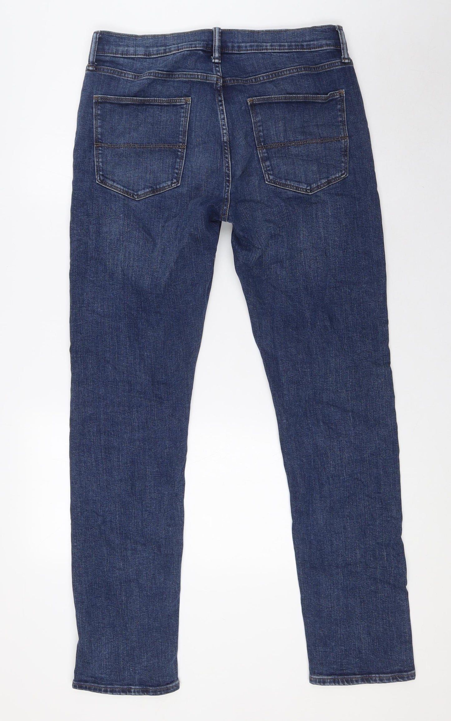 Marks and Spencer Mens Blue Cotton Straight Jeans Size 30 in L33 in Regular Zip