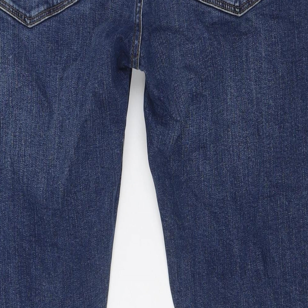 Marks and Spencer Mens Blue Cotton Straight Jeans Size 30 in L33 in Regular Zip