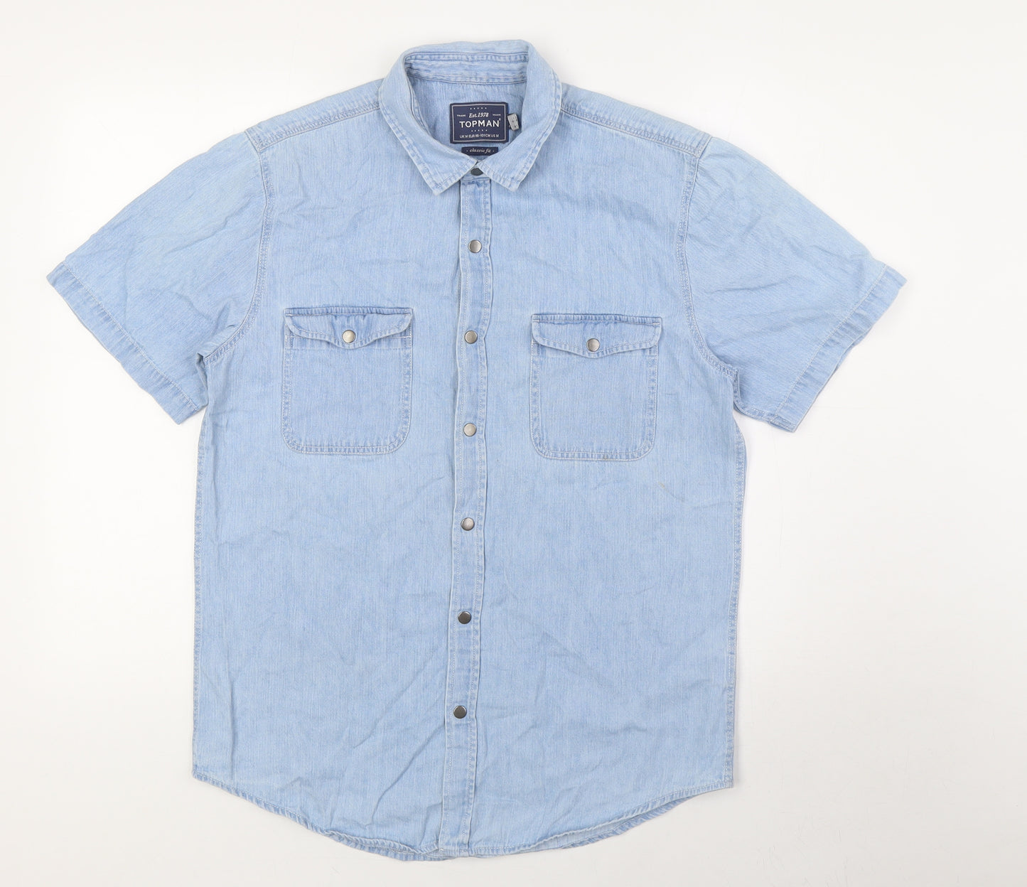 Topshop Mens Blue Cotton Button-Up Size M Collared Button
