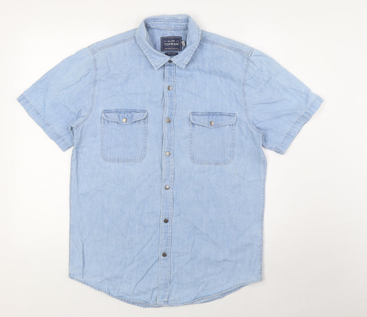 Topshop Mens Blue Cotton Button-Up Size M Collared Button