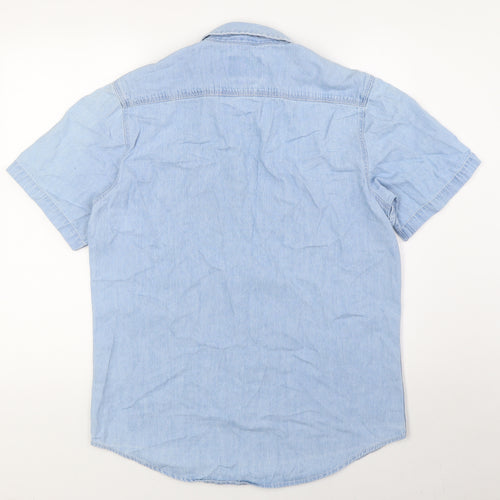Topshop Mens Blue Cotton Button-Up Size M Collared Button