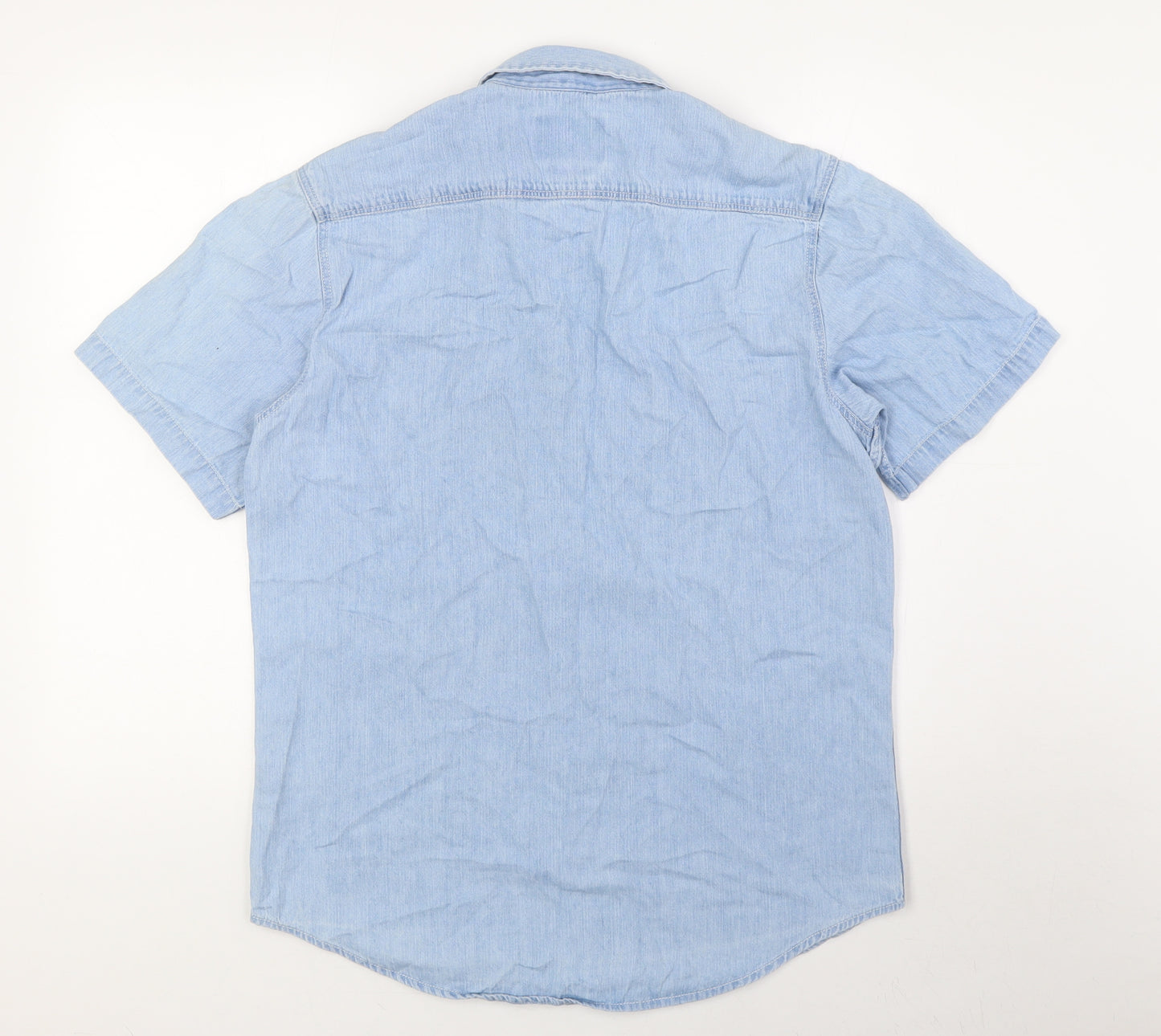 Topshop Mens Blue Cotton Button-Up Size M Collared Button