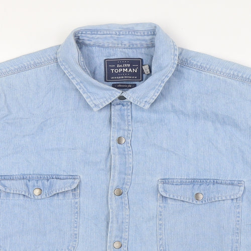 Topshop Mens Blue Cotton Button-Up Size M Collared Button