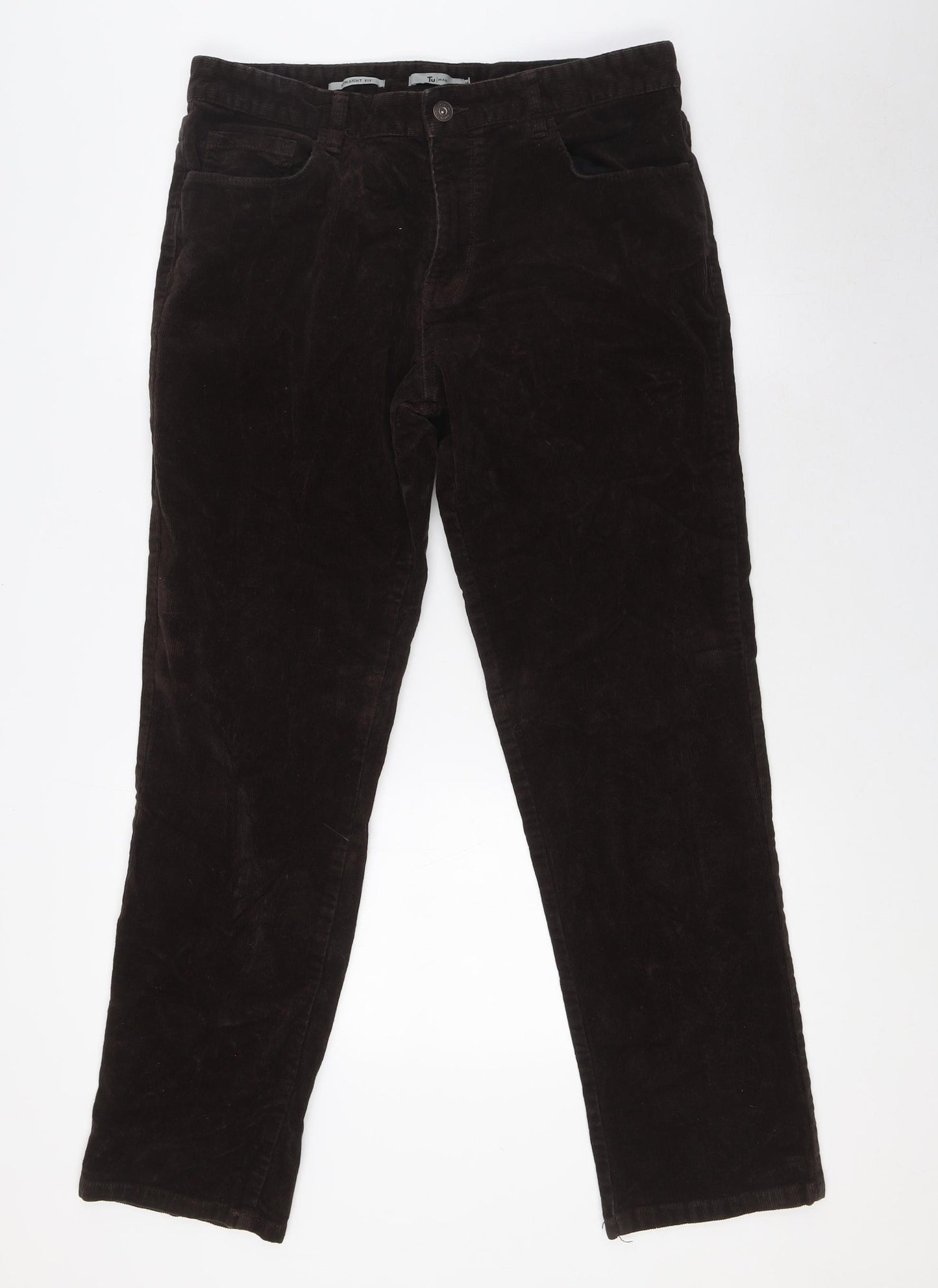 TU Mens Brown Cotton Trousers Size 34 in L31 in Regular Zip