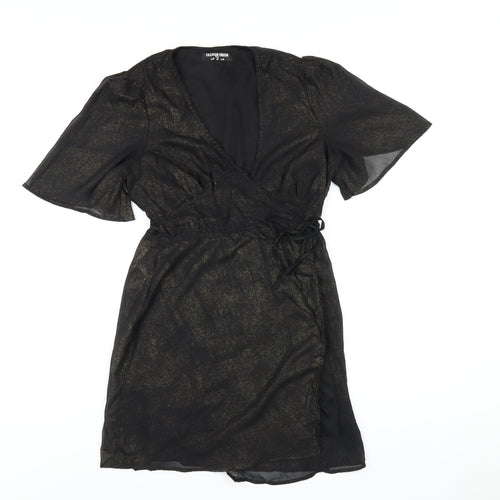 Fashion Union Womens Black Polyester Wrap Dress Size 10 V-Neck Tie