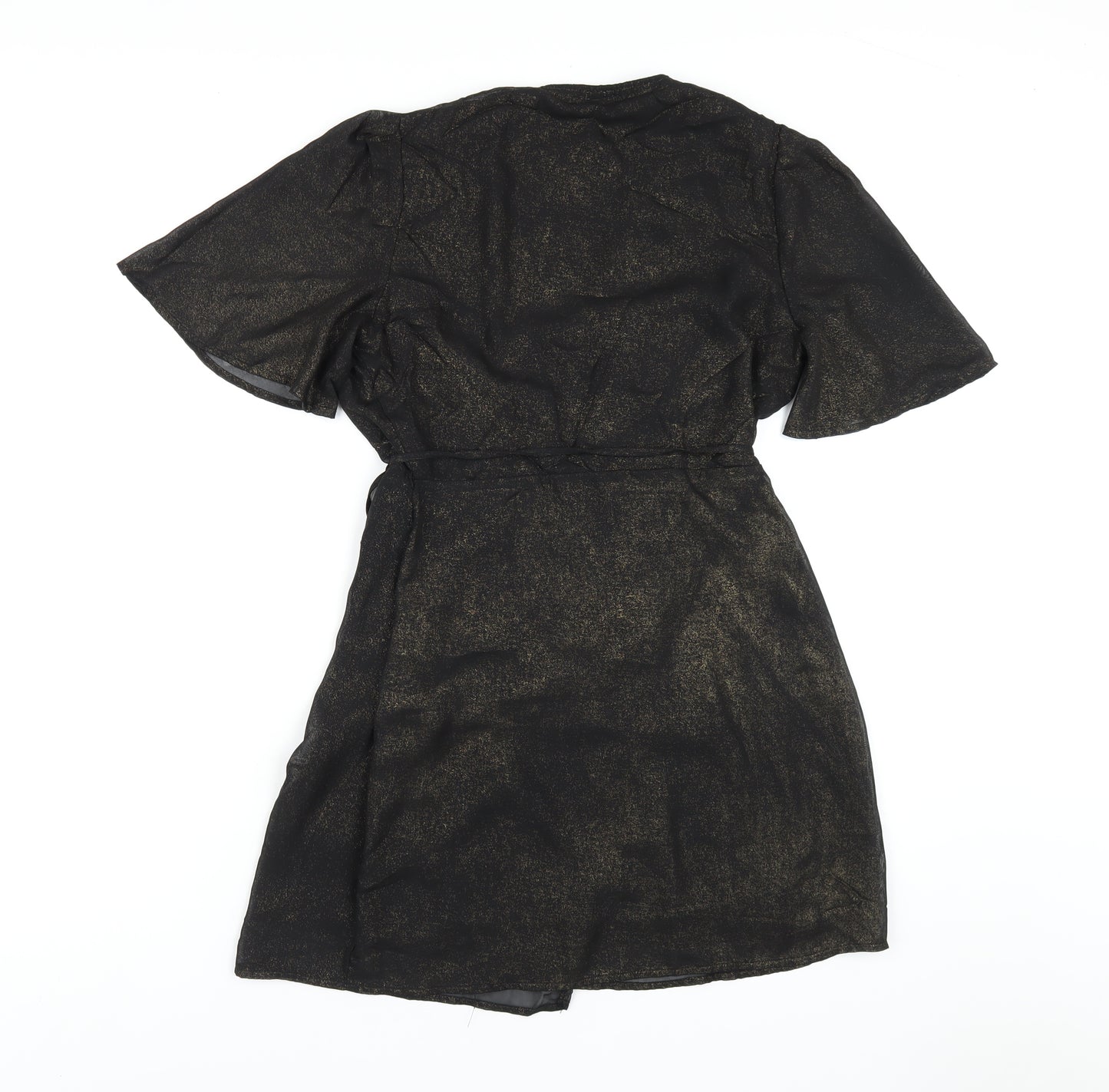 Fashion Union Womens Black Polyester Wrap Dress Size 10 V-Neck Tie