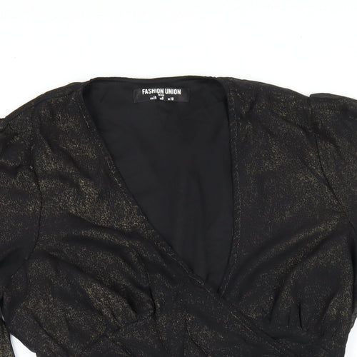 Fashion Union Womens Black Polyester Wrap Dress Size 10 V-Neck Tie
